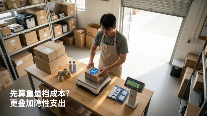 打包台前工作人员称重一件已封口的跨境包裹
