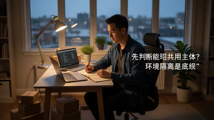 一個人坐在家庭辦公桌前,手寫筆記並核對兩台電腦,旁邊有包裹