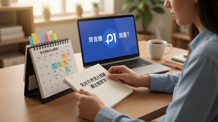 卖家在桌面上对照日历与电脑核对不同统计周期的指标