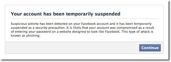 Facebook临时账户封禁
