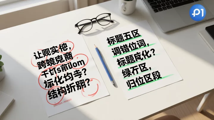 Side-by-side comparison of the same kitchen spatula title before adjustment (red circles marking misplaced segments) and after adjustment (green lines marking correct segments)
