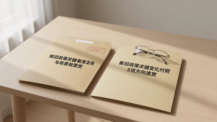 桌面两份文件夹并排,代表新旧政策对照