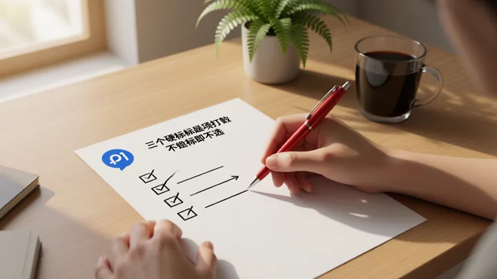 用红色笔在检查单上标注三个硬指标的达标情况