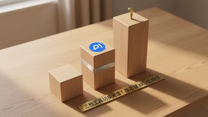 三檔工具層級示意：從木質表格到金屬輕量同步再到全量管理系統，高度代表功能深度