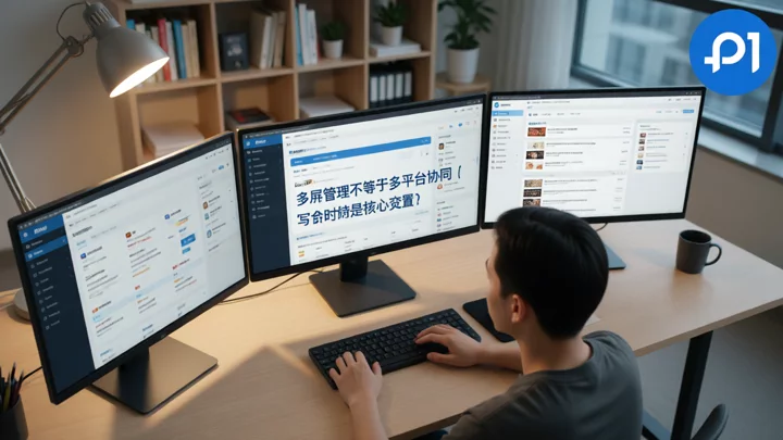 跨境卖家在三屏前管理多个电商平台后台
