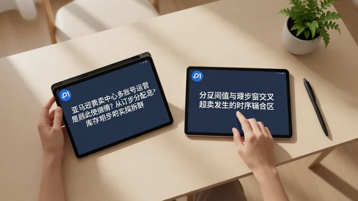 雙手同時操作兩套設備,示意分配規則與同步窗口在時間軸上的交叉衝突