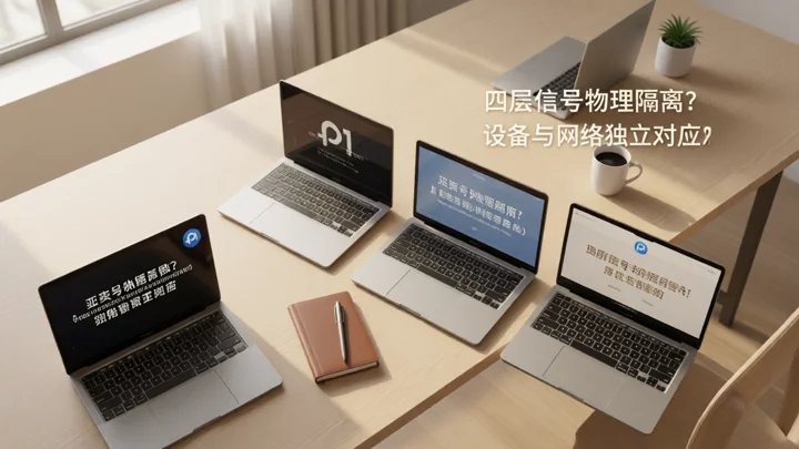 四台独立设备并排放在桌面上,代表四层信号隔离的物理边界