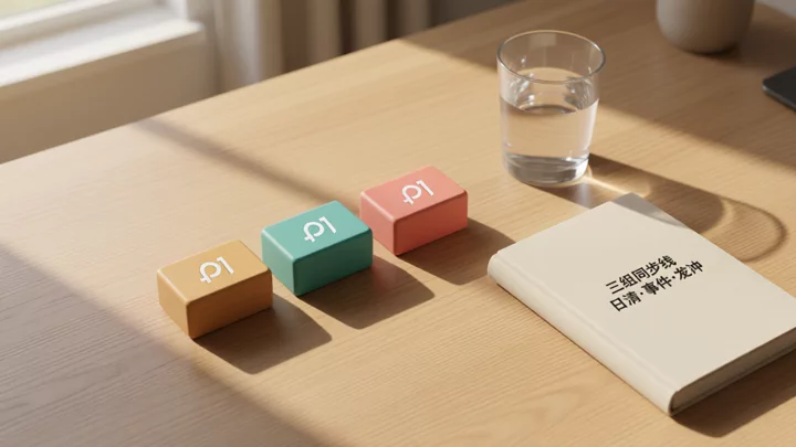 Conceptual diagram of the three sync lines: three wooden blocks in different colors represent the Daily Clearance Line, the Event Line, and the Buffer Line