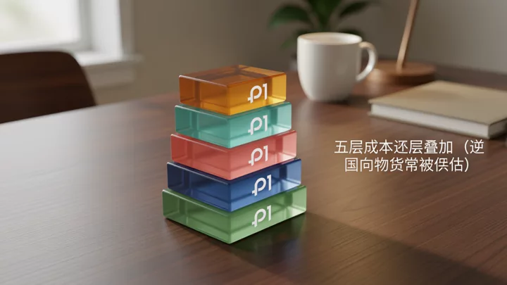 五层物流成本从正向运费到资金占压的递进关系示意