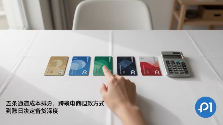 五類跨境收款通道按成本排列的桌面示意