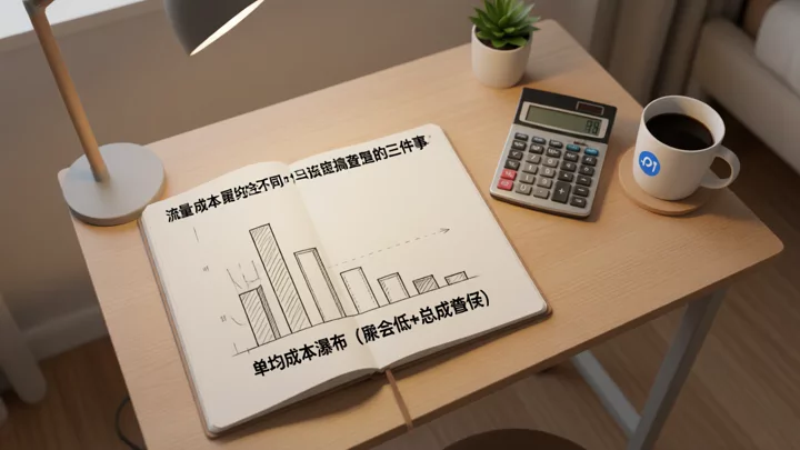 從客單價逐層減去佣金、廣告、物流和退貨後的淨毛利瀑布示意