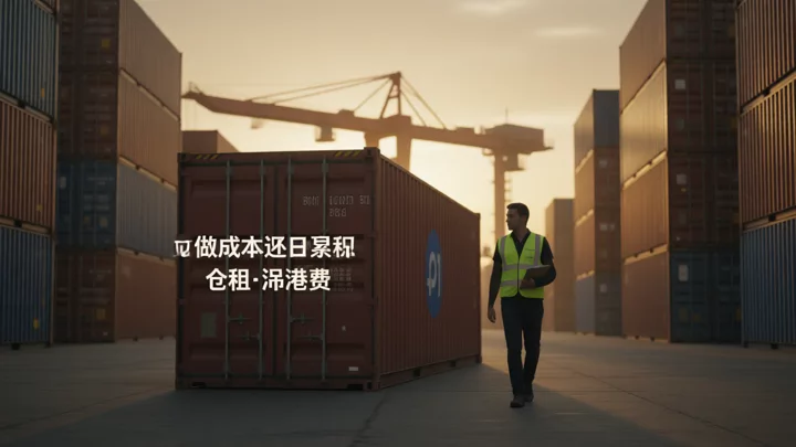 集装箱码头黄昏,一名工作人员走向货柜