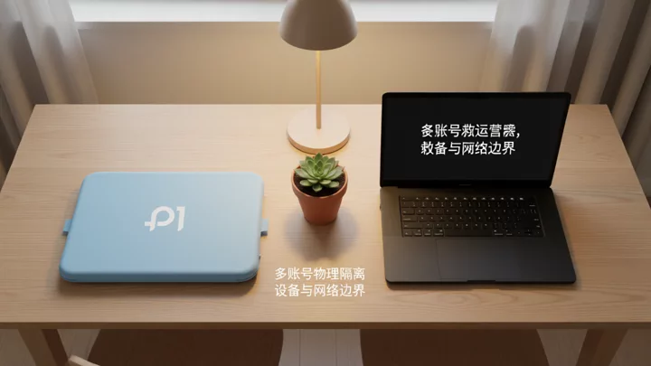 木质桌面上两台不同颜色保护壳的笔记本电脑并排放置，中间隔着一盆小绿植