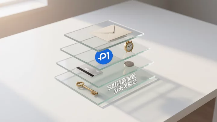 五層防關聯隔離配置:網路出口、登入憑證、支付主體、操作時序、工具數據聚合的分層結構