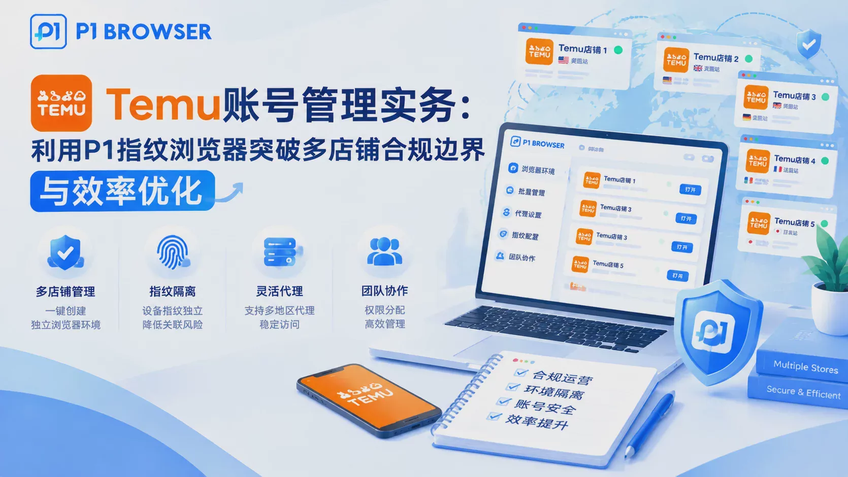 Temu账号管理实务:利用P1指纹浏览器突破多店铺合规边界与效率优化