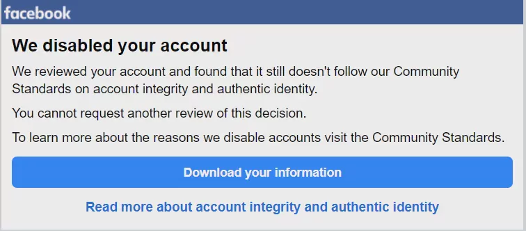 Facebook永久账户封禁